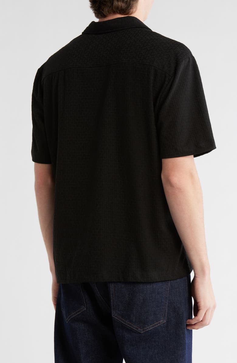 DENIM AND FLOWER Textured Knit Camp Shirt, Alternate, color, Black