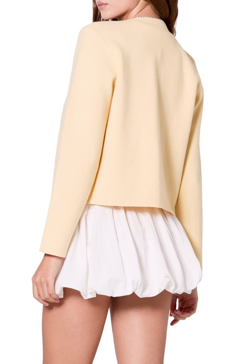 Faux Pearl Trim Cardigan, Alternate, color, BUTTER