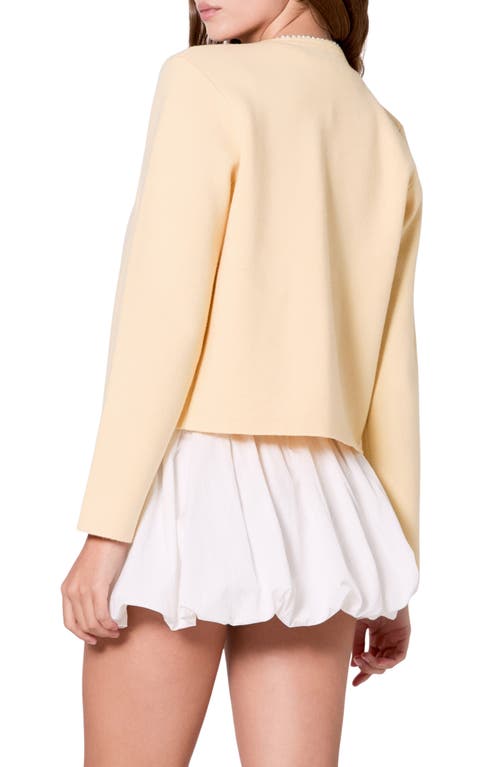 Endless Rose Faux Pearl Trim Cardigan In Butter