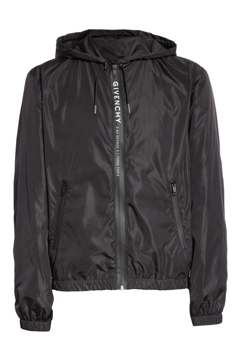 Hooded Nylon Windbreaker, Alternate, color, BLACK