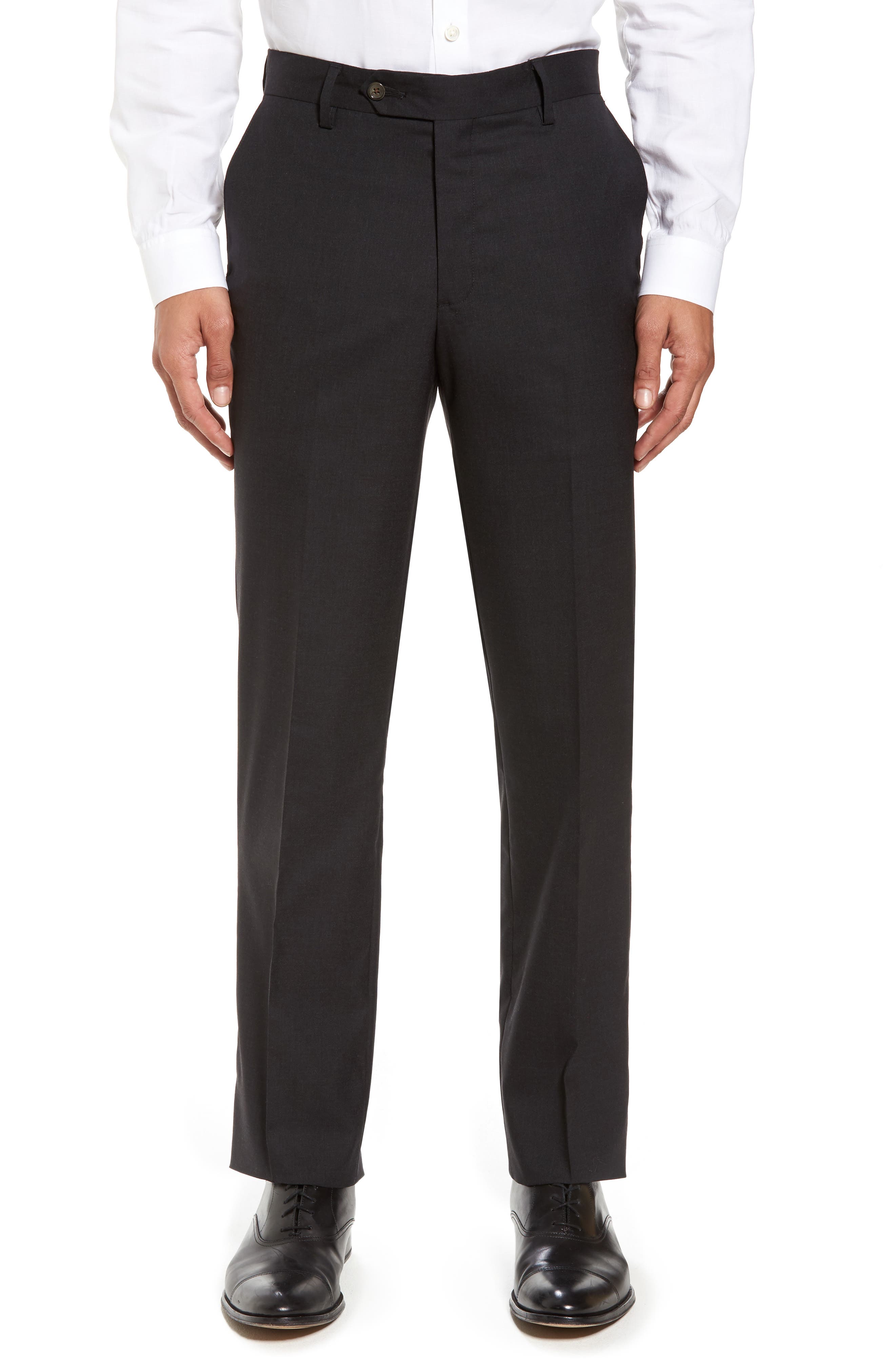 Flat Front Stretch Solid Wool Trousers - image 3