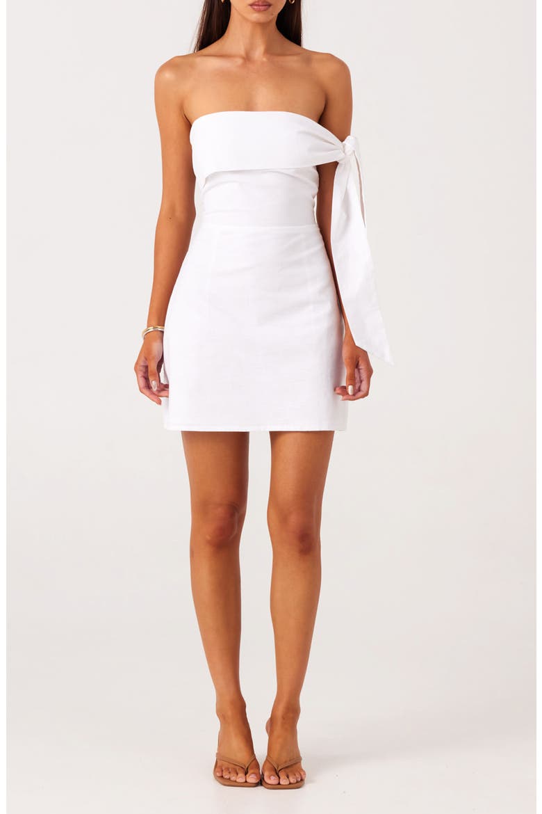 Jaymie Strapless Linen & Cotton Minidress, Main, color, WHITE