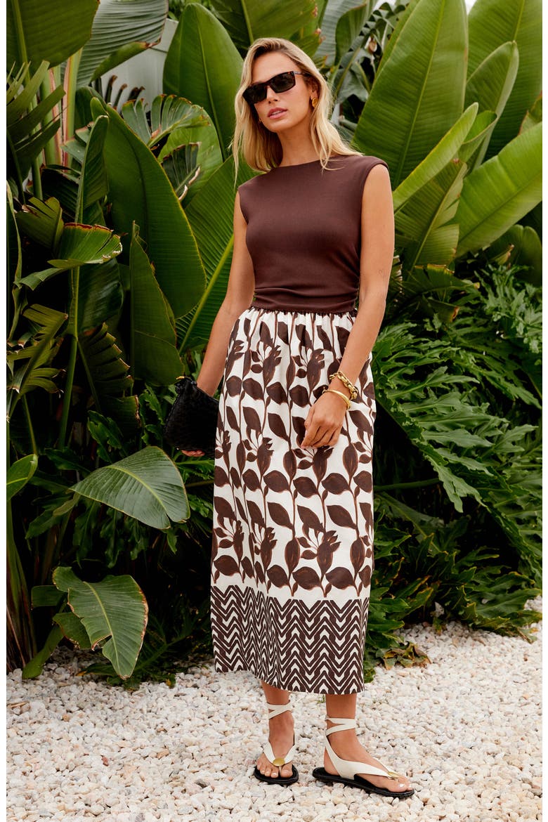 Carina Contrast Midi Dress, Alternate, color, BROWN W/ CREAM