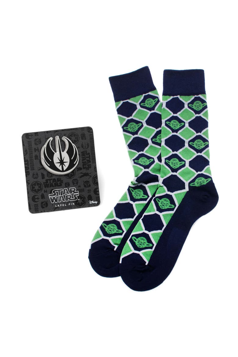 Checkered Yoda Socks & Jedi Lapel Pin Gift Set, Main, color, BLACK MULTI