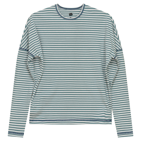 Striped Contrast Stitch Drop Shoulder Long Sleeve Top