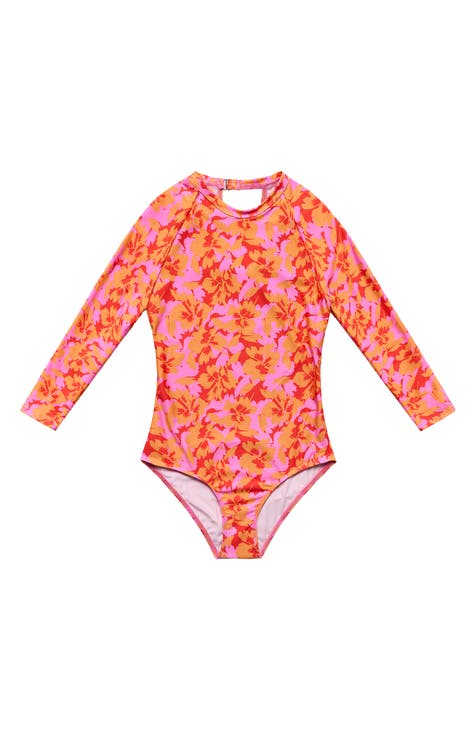 Delia Delight Cutout Long Sleeve One-Piece Swimsuit (Big Kid)