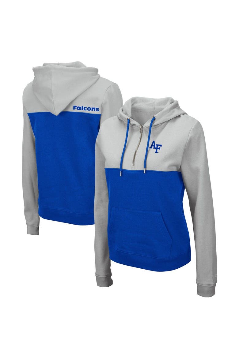 Women's Colosseum Gray/Royal Air Force Falcons Aidan Lightweight Half-Zip Hoodie, Main, color, Gray