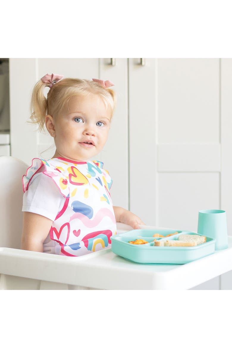 Mess-Proof and Waterproof Ruffled Shoulder Apron Bib, Alternate, color, Painted Hearts