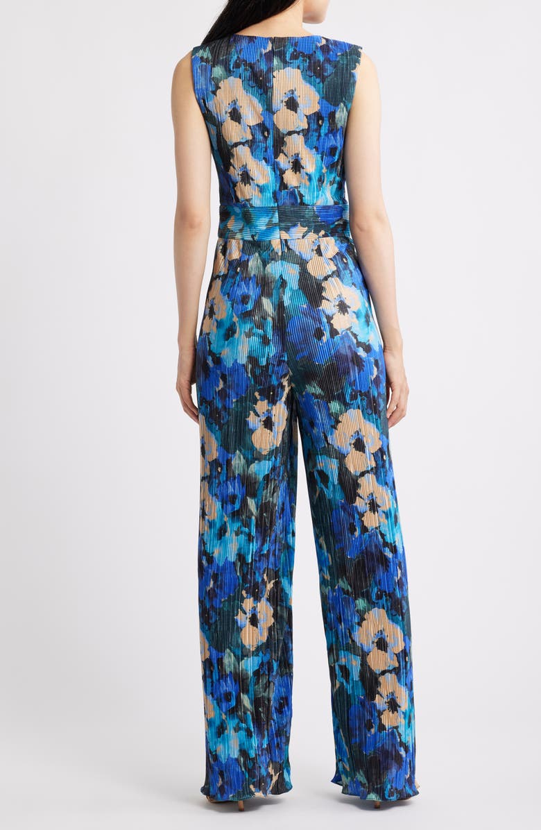 Dress the Population Hunter Floral Print Plissé Sleeveless Jumpsuit, Alternate, color, Cobalt Multi