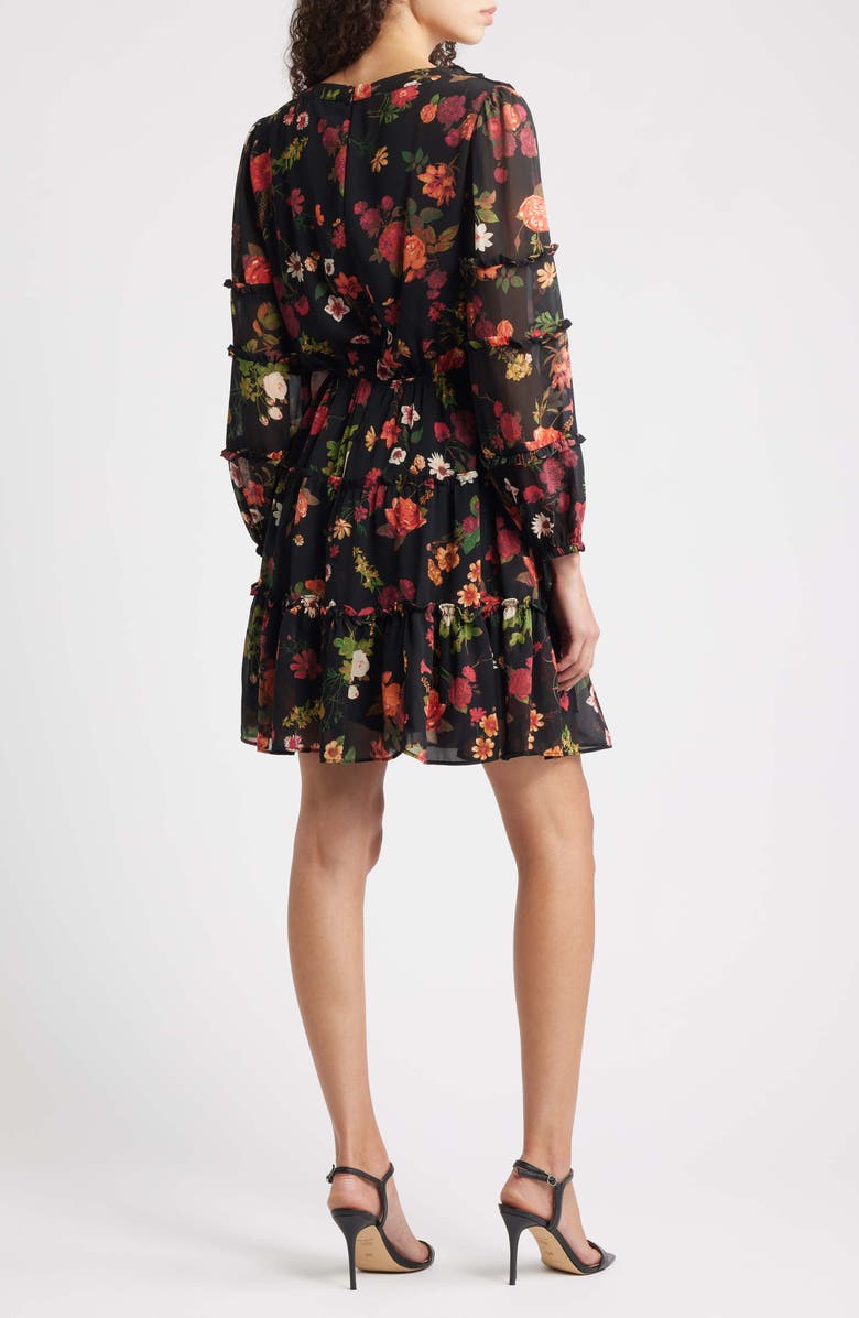 CeCe Floral Long Sleeve Ruffle Dress, Alternate, color, Ruby Wine