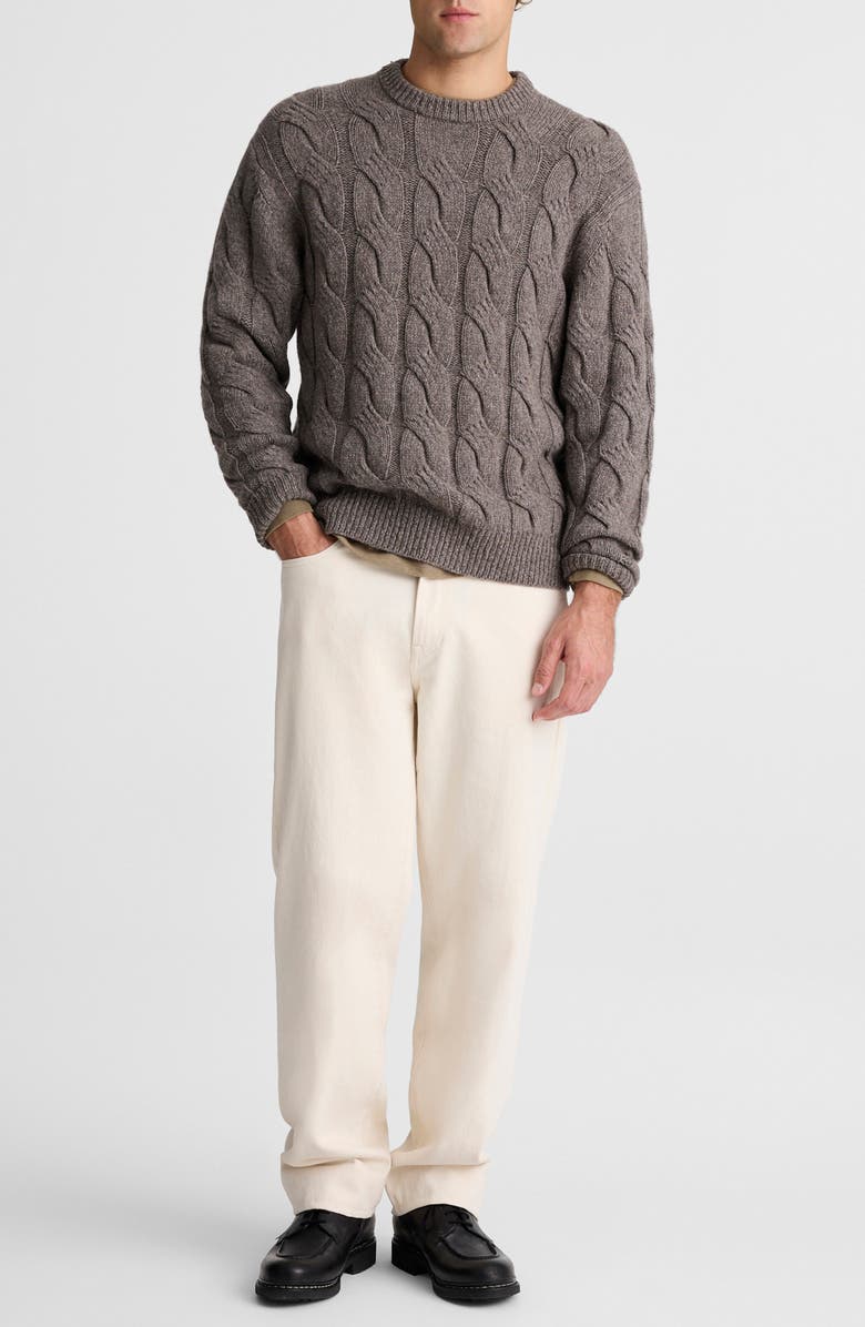 Madewell Crewneck Cable Knit Wool Blend Sweater, Alternate, color, Heather Dark Driftwood