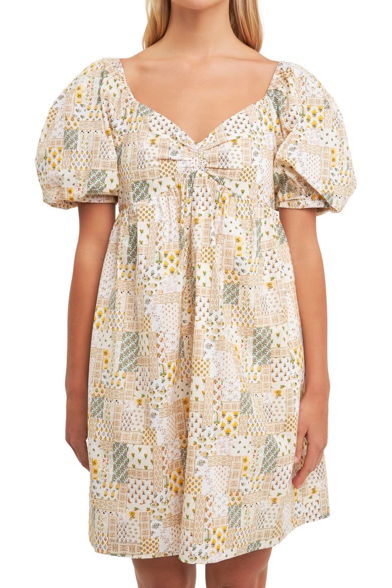 Patchwork Puff Sleeve Babydoll Dress, Alternate, color, MULTI