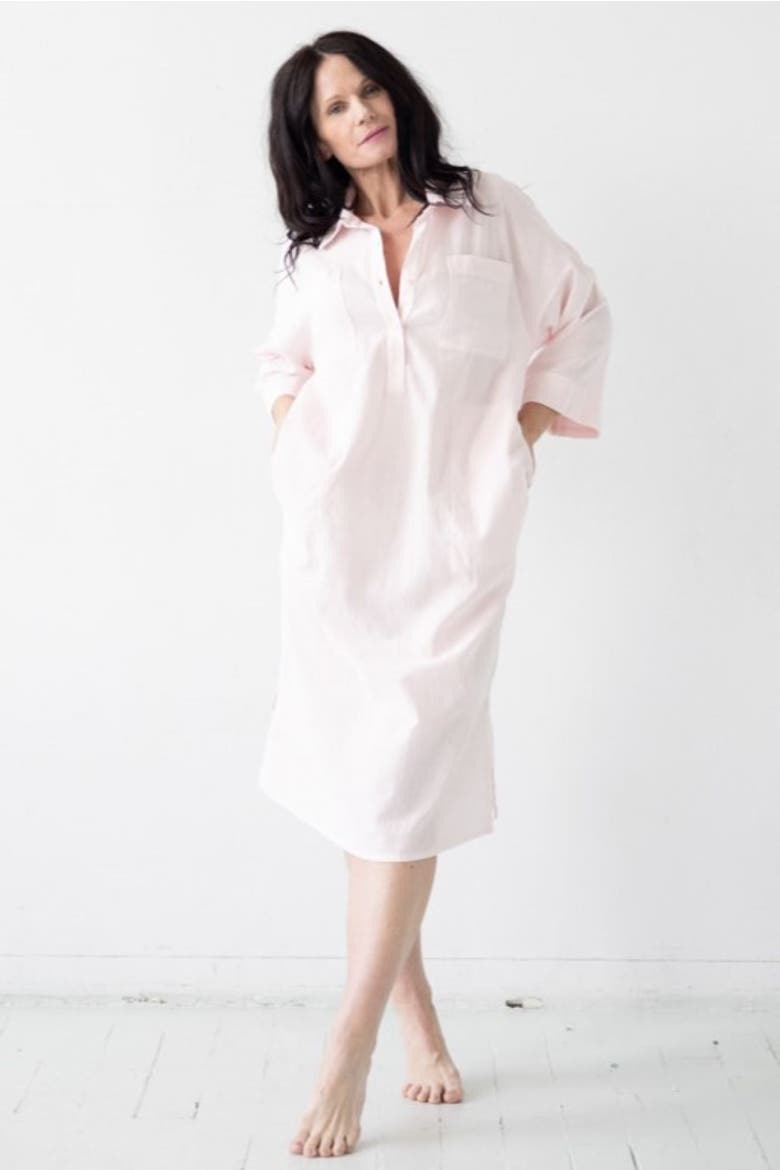 Oversized Button Down Long Sleep Shirt, Alternate, color, Light Pink