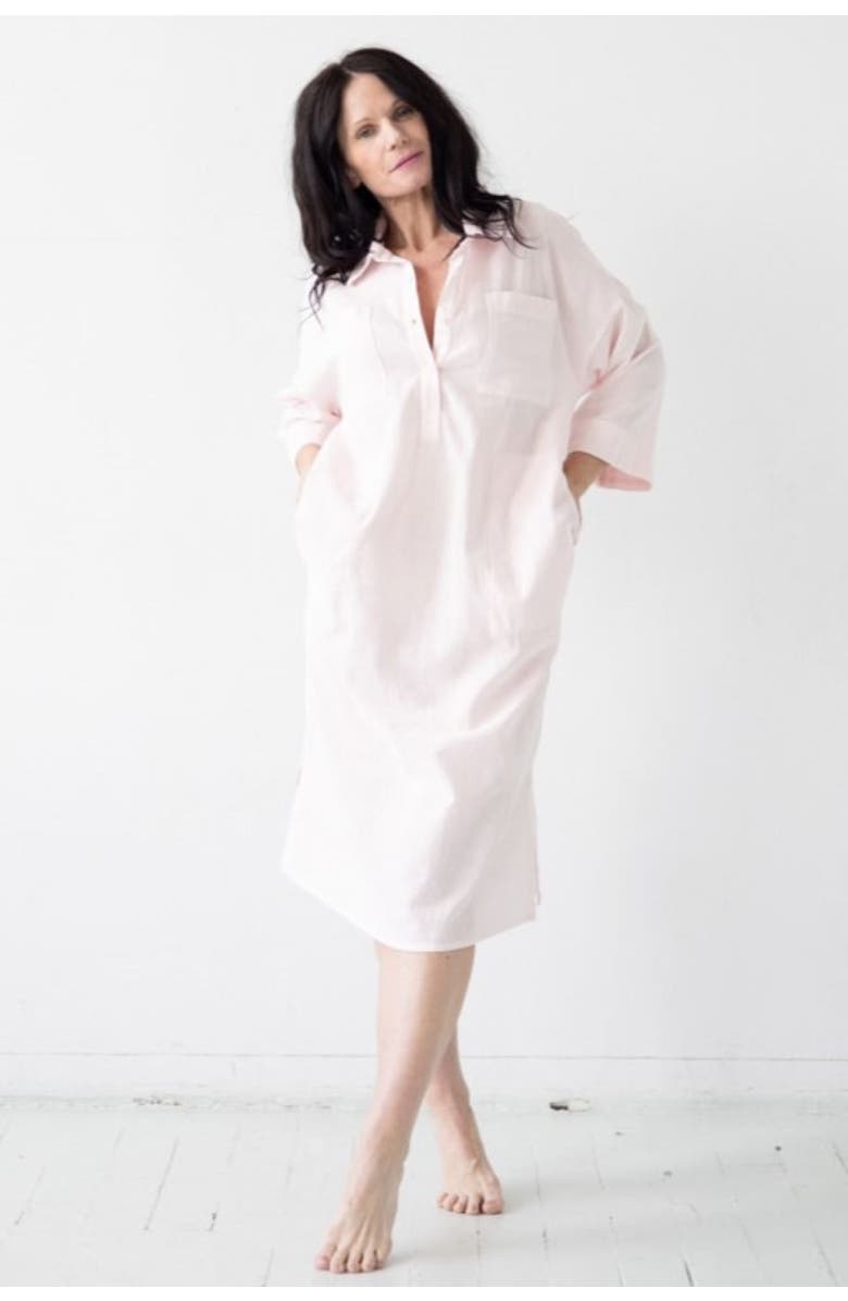 SALUA Oversized Button Down Long Sleep Shirt, Alternate, color, Light Pink
