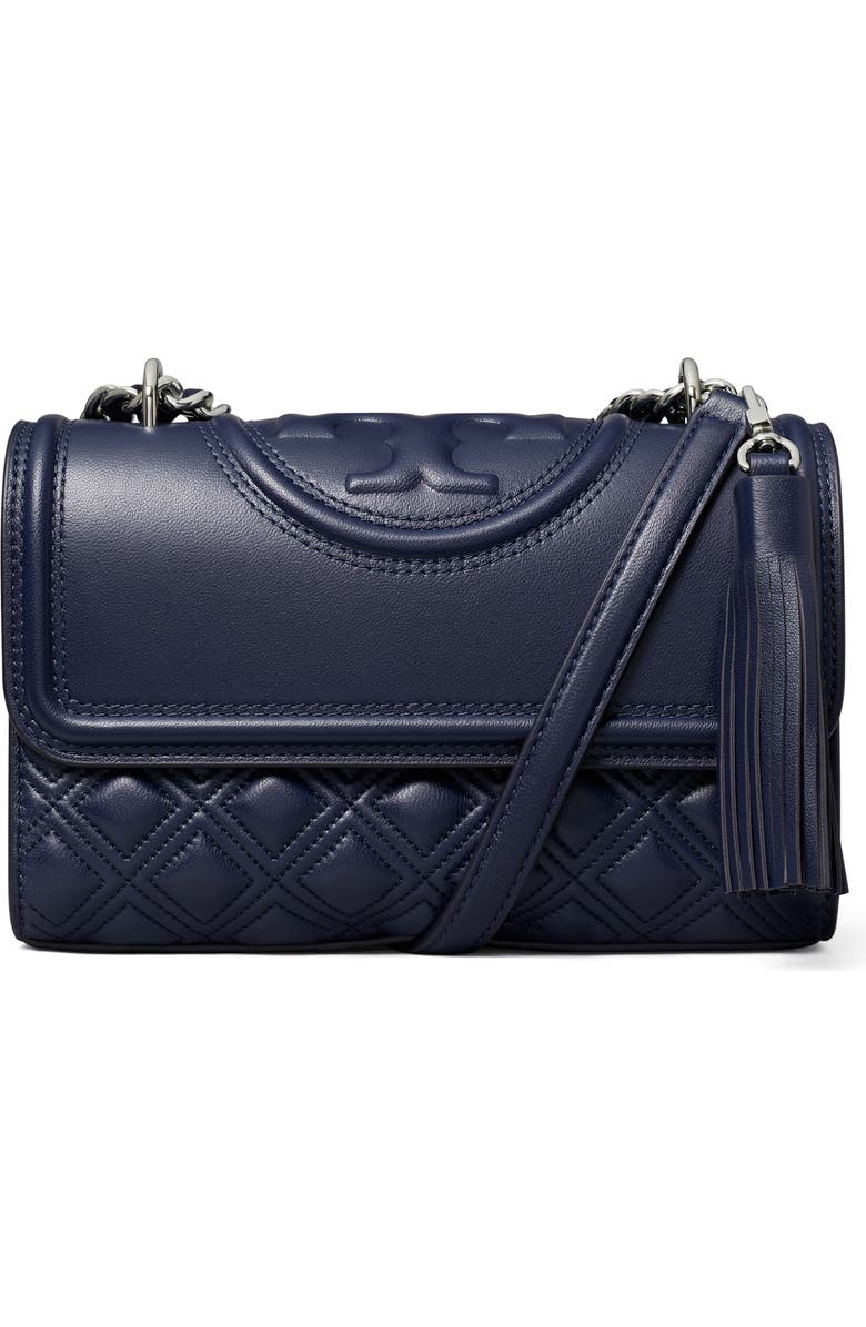 Tory Burch Small Fleming Convertible Leather Shoulder Bag, Main, color, Royal Navy