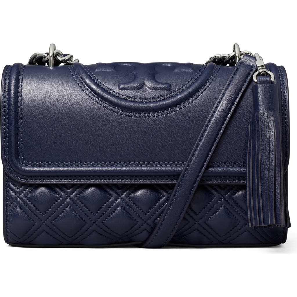 Tory Burch Small Fleming Convertible Leather Shoulder Bag In Blue