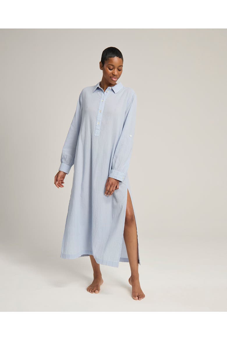 The Long Sleeve Maxi Shirt, Alternate, color, Navy Blue Stripe