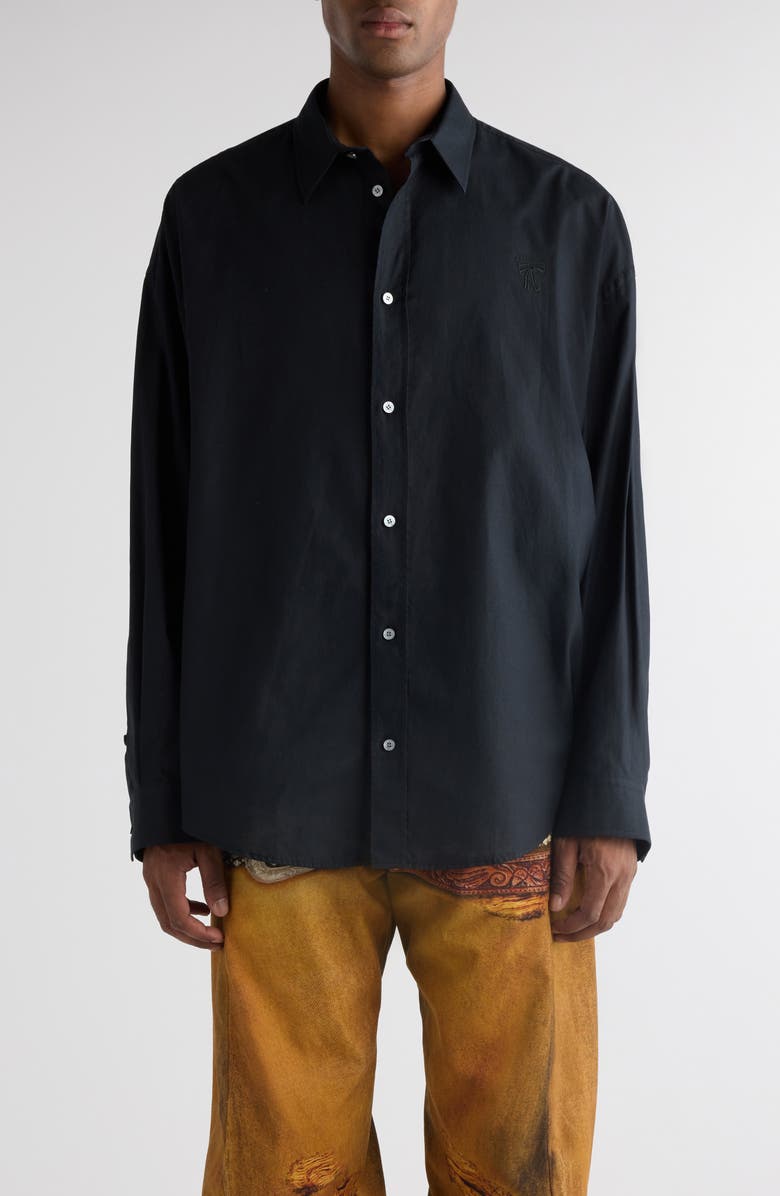 Acne Studios Oversize Solid Black Cotton Button-Up Shirt, Main, color, Black