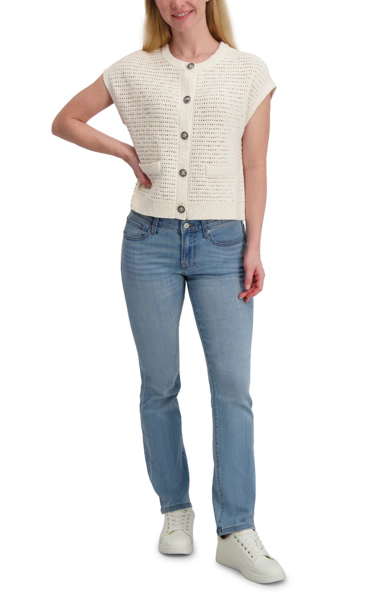 Lucky Brand Short Sleeve Cotton Cardigan, Alternate, color, Cannoli Cream