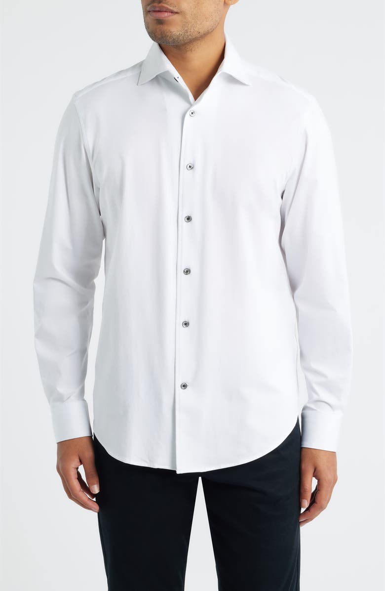 Bugatchi James OoohCotton<sup>®</sup> Solid Button-Up Shirt, Main, color, White