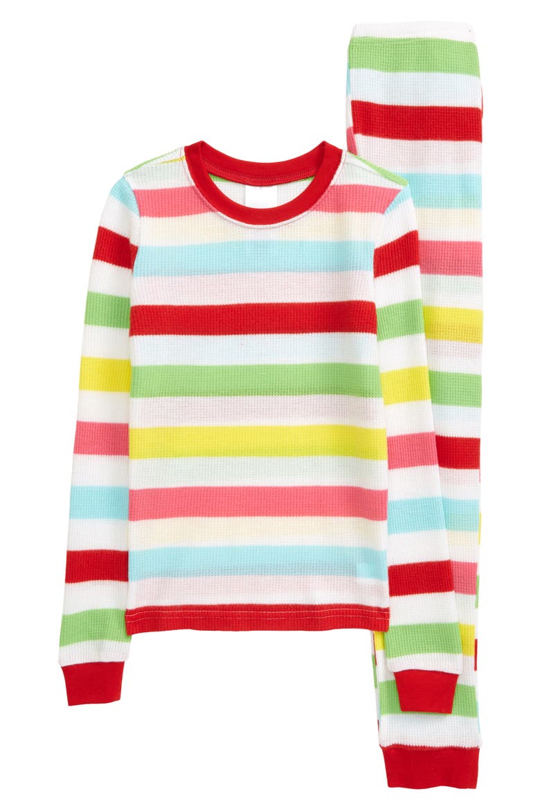 Kids' Fam Jam Stripe Fitted Two-Piece Thermal Pajamas, Main, color, White- Red C Multi Stripe