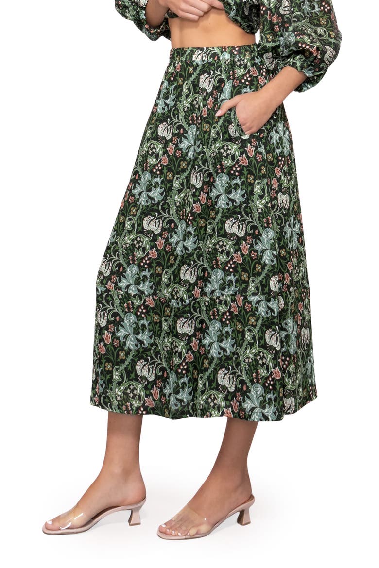 Print Midi Skirt, Alternate, color, GREEN MULTI
