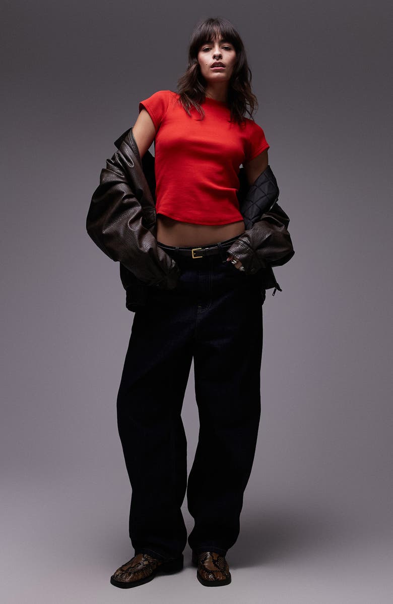 Topshop Curved Hem Fitted Stretch Cotton T-Shirt, Alternate, color, 