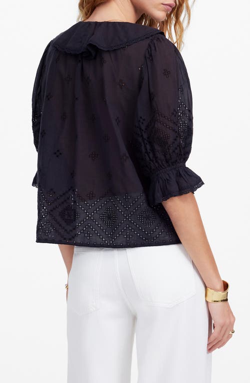 Madewell Pintucked Ruffled Puff-sleeve Top In Jet Black