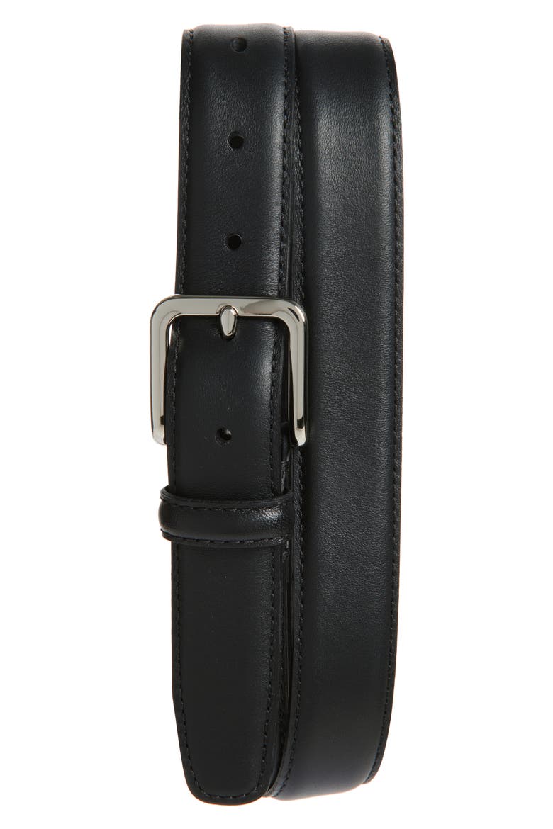 Topstitch Leather Belt, Main, color, BLACK