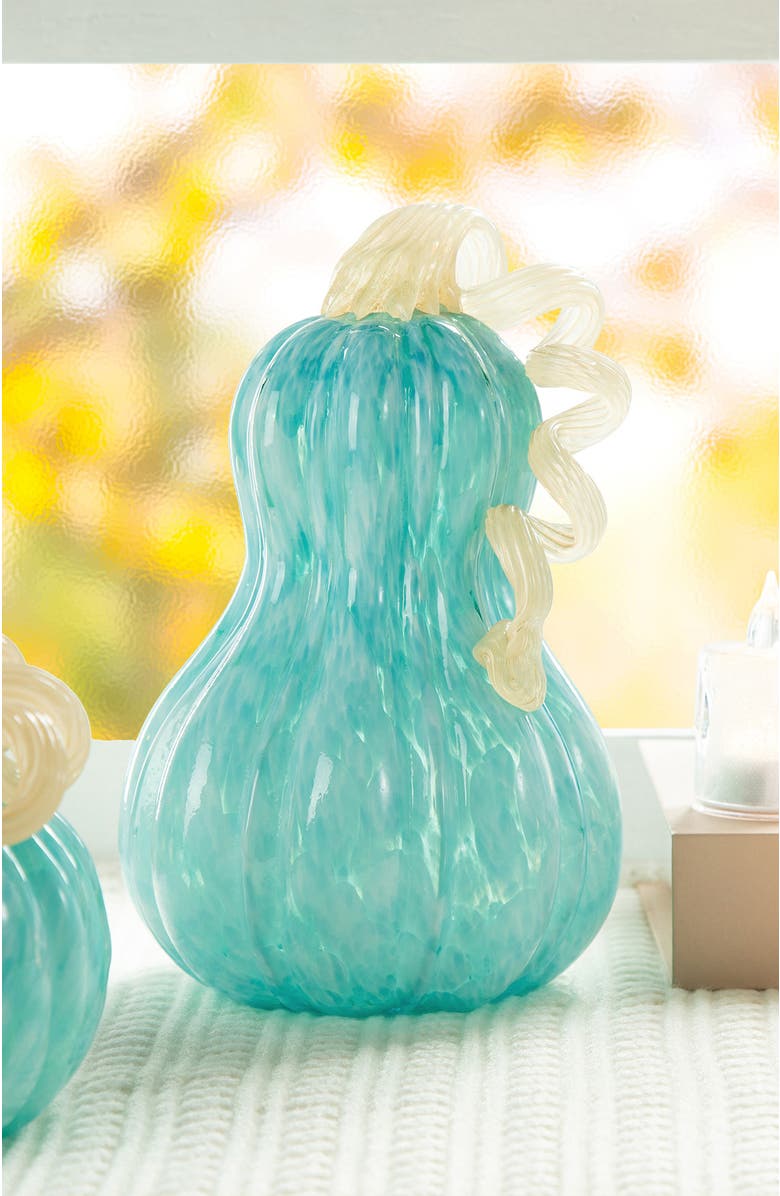 Glitzhome Fall Patterned Glass Gourd Pumpkins, Alternate, color, Blue