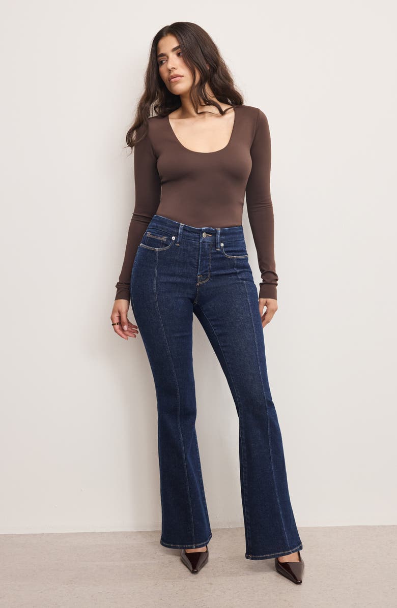 Good American Good Petite Front Seam Flare Jeans, Alternate, color, Indigo983