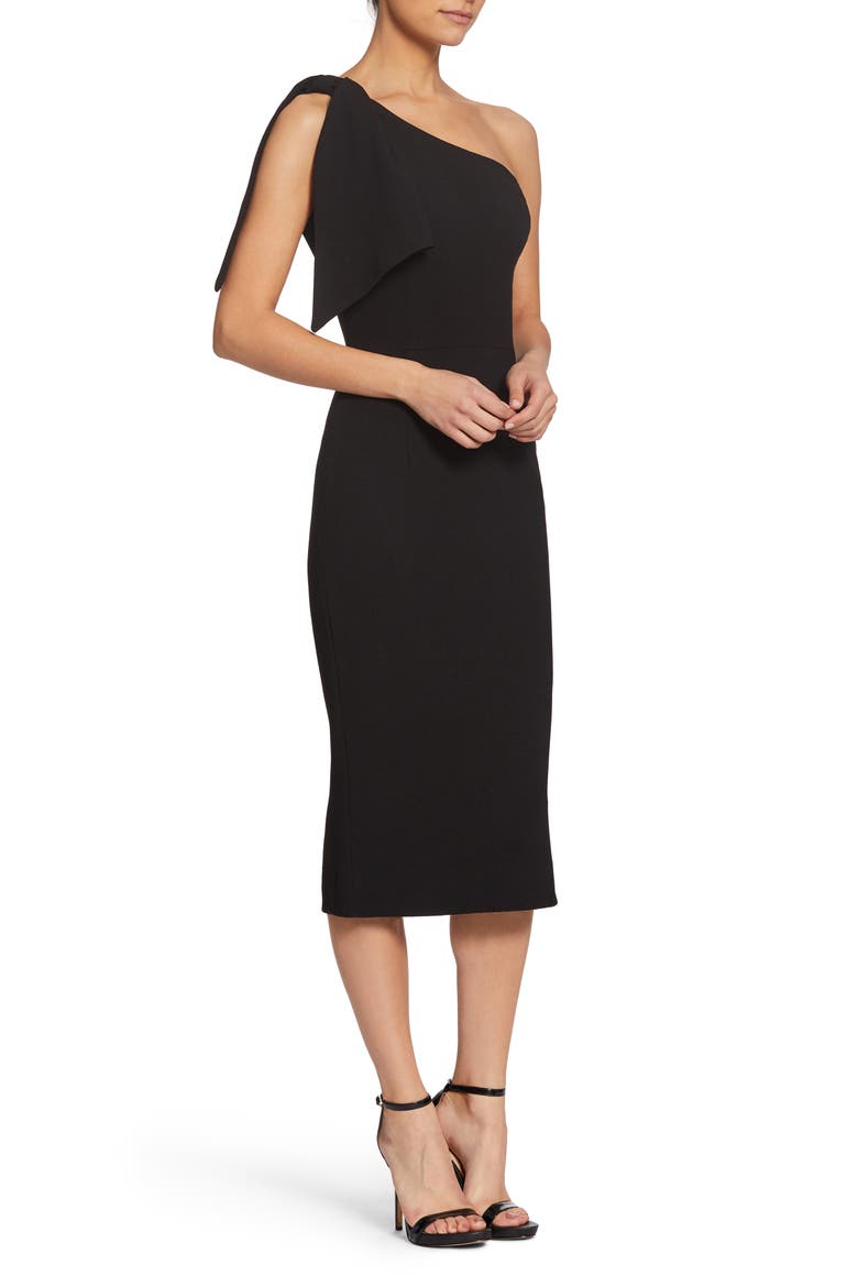 Tiffany One-Shoulder Midi Dress, Alternate, color, BLACK