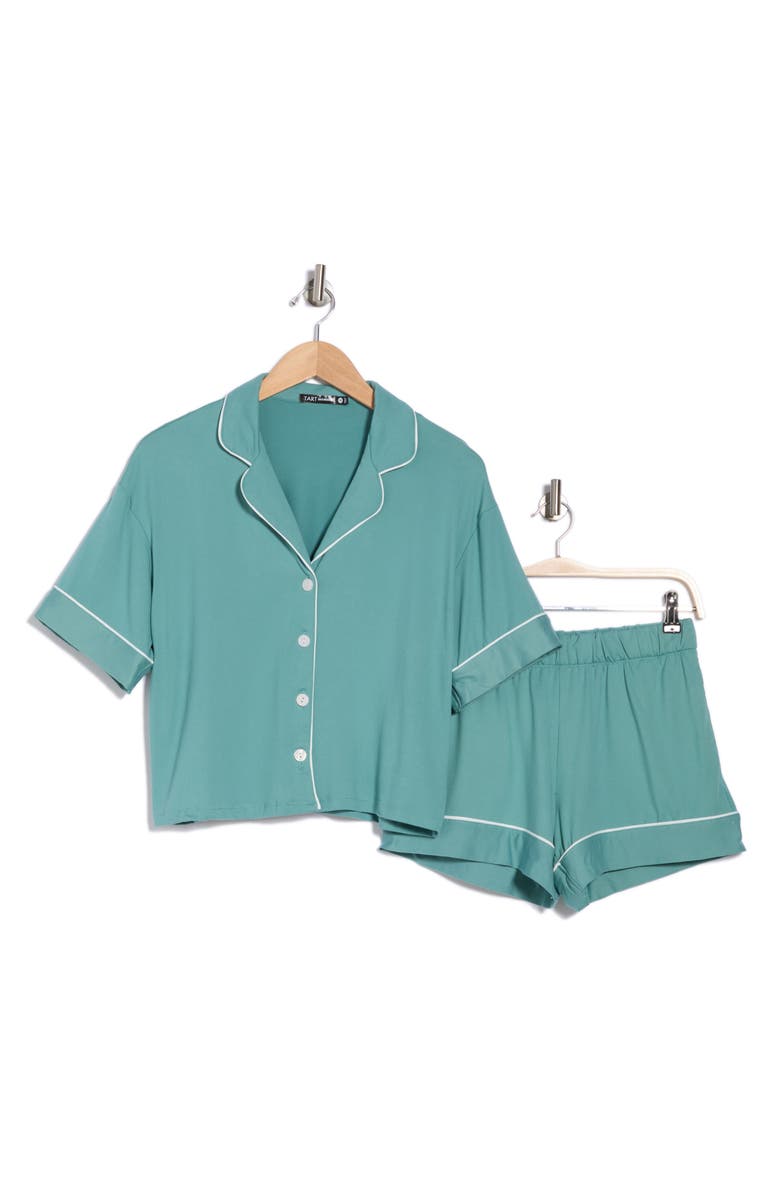 Tart Kine Short Sleeve Button-Up Shirt & Shorts Pajamas, Alternate, color, Beryl Green