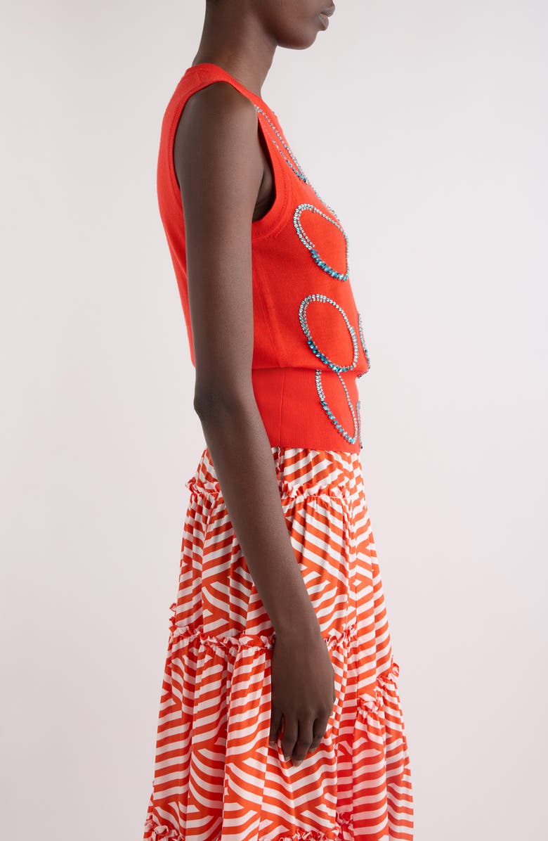 Dries Van Noten Taja Ellipses Crystal Embellished Sleeveless Merino Wool Sweater, Alternate, color, Light Red