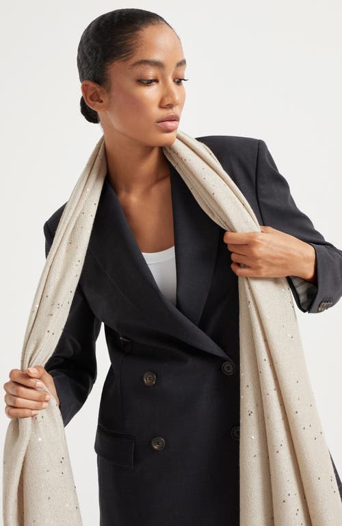 Brunello Cucinelli Cashmere And Silk Diamond Yarn Scarf In Buff