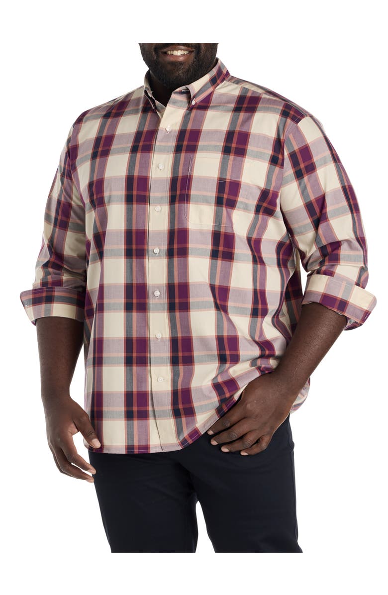 Oak Hill by DXL Big & Tall Large Plaid Sport Shirt, Main, color, Tan Multi