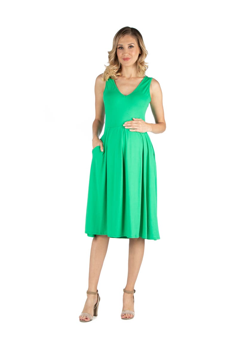 Maternity Fit and Flare Sleeveless Midi Dress with Pockets, Main, color, Green