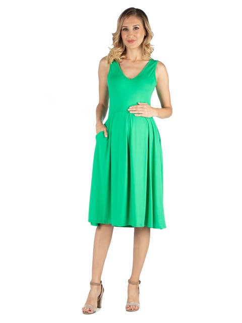 Maternity Fit and Flare Sleeveless Midi Dress with Pockets