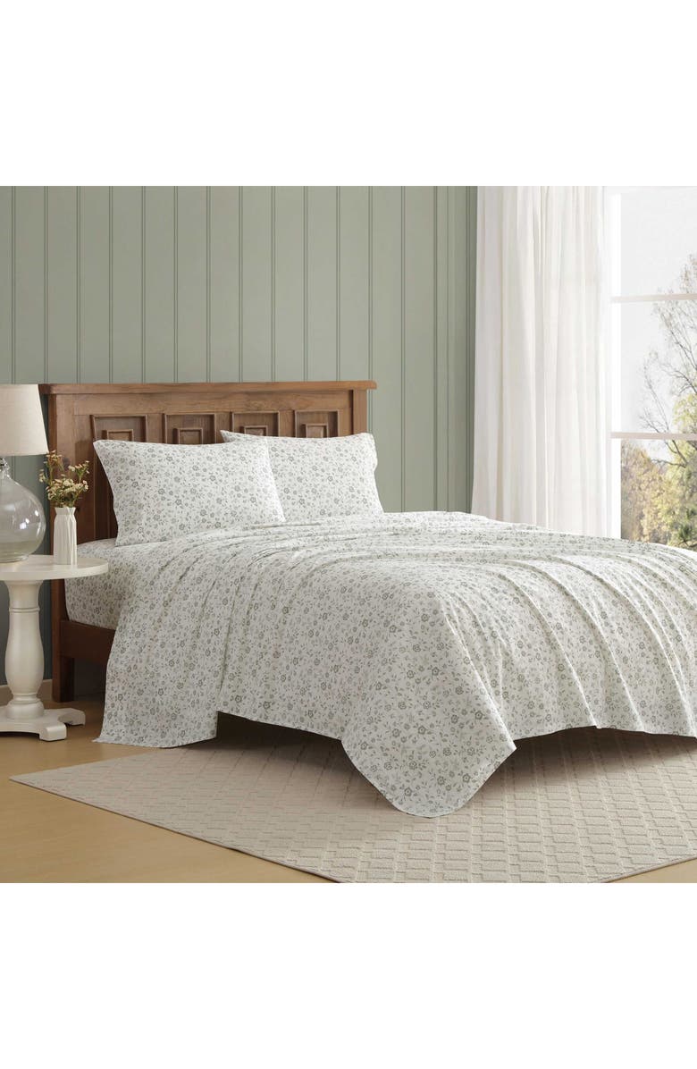 Laura Ashley Miranda Floral 200 Thread Count Cotton Percale Sheet Set, Alternate, color, Light/ Green