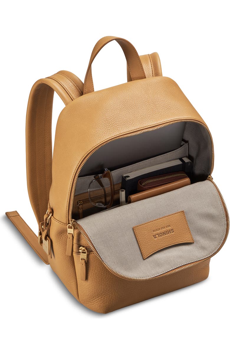 Shinola Small Runwell Leather Backpack, Alternate, color, Honey