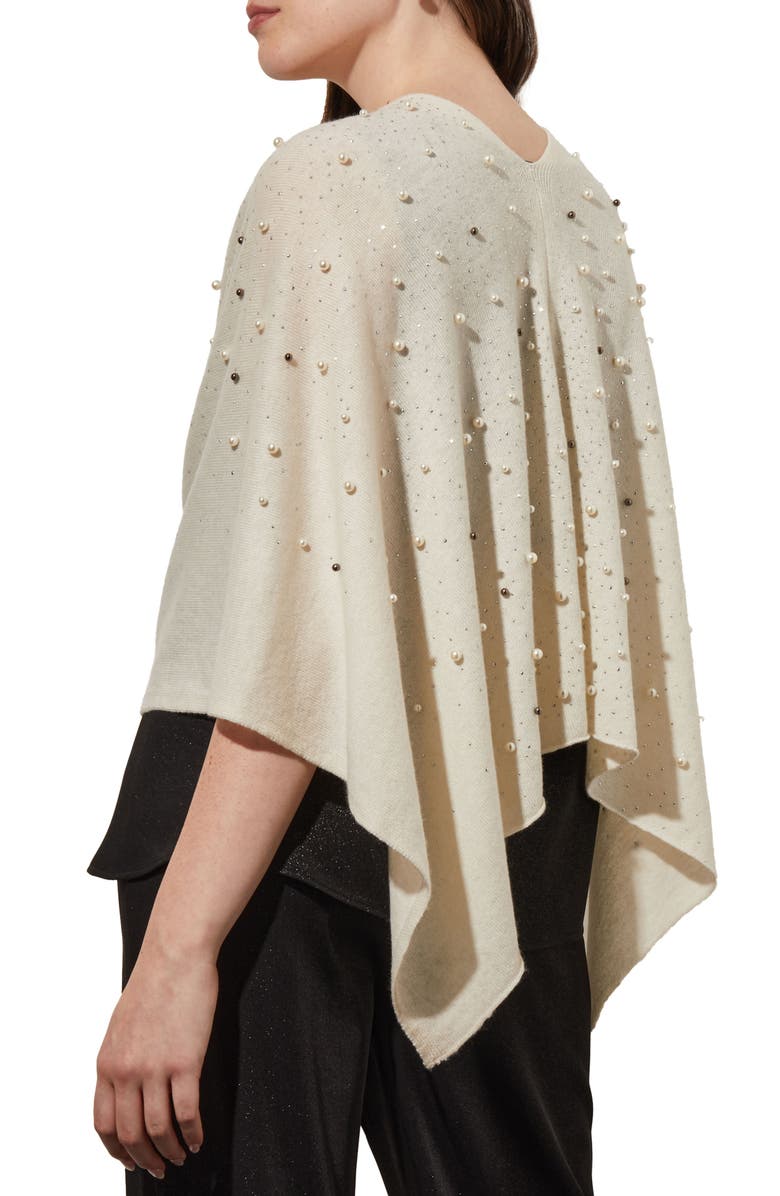 Ming Wang Imitation Pearl & Bead Detail Wool & Cashmere Poncho, Alternate, color,