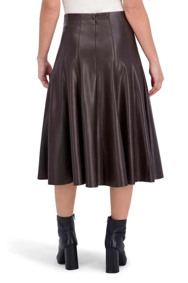 Supersoft Faux Leather Flounce Midi Skirt, Alternate, color, BROWN