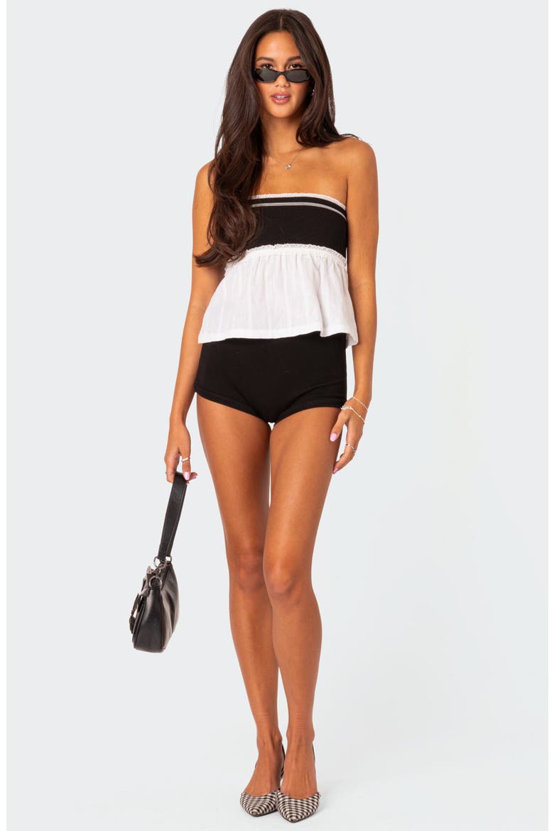 Rena Rib Peplum Tube Top, Alternate, color, BLACK-AND-WHITE
