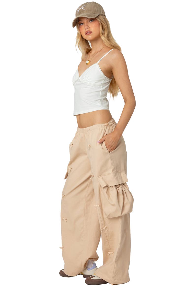 Bow Trim Cargo Parachute Pants, Alternate, color, BEIGE