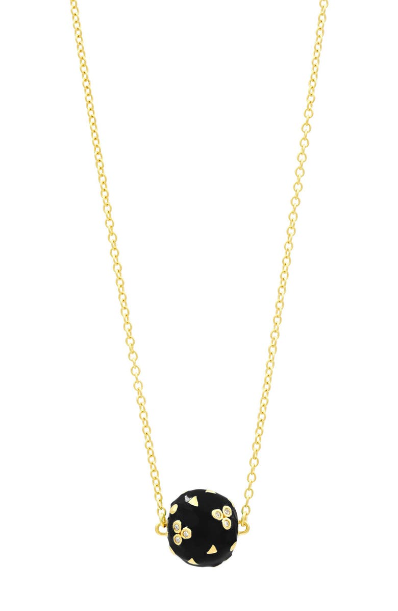 FREIDA ROTHMAN Harmony Gold Clad Sterling Silver CZ Black Enamel Ball Pendant Necklace, Alternate, color, 