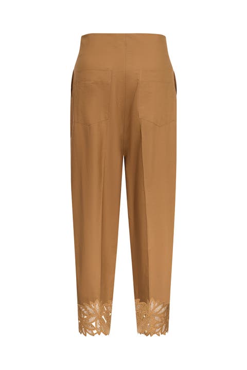 Embroidered Cotton Trousers With Belt