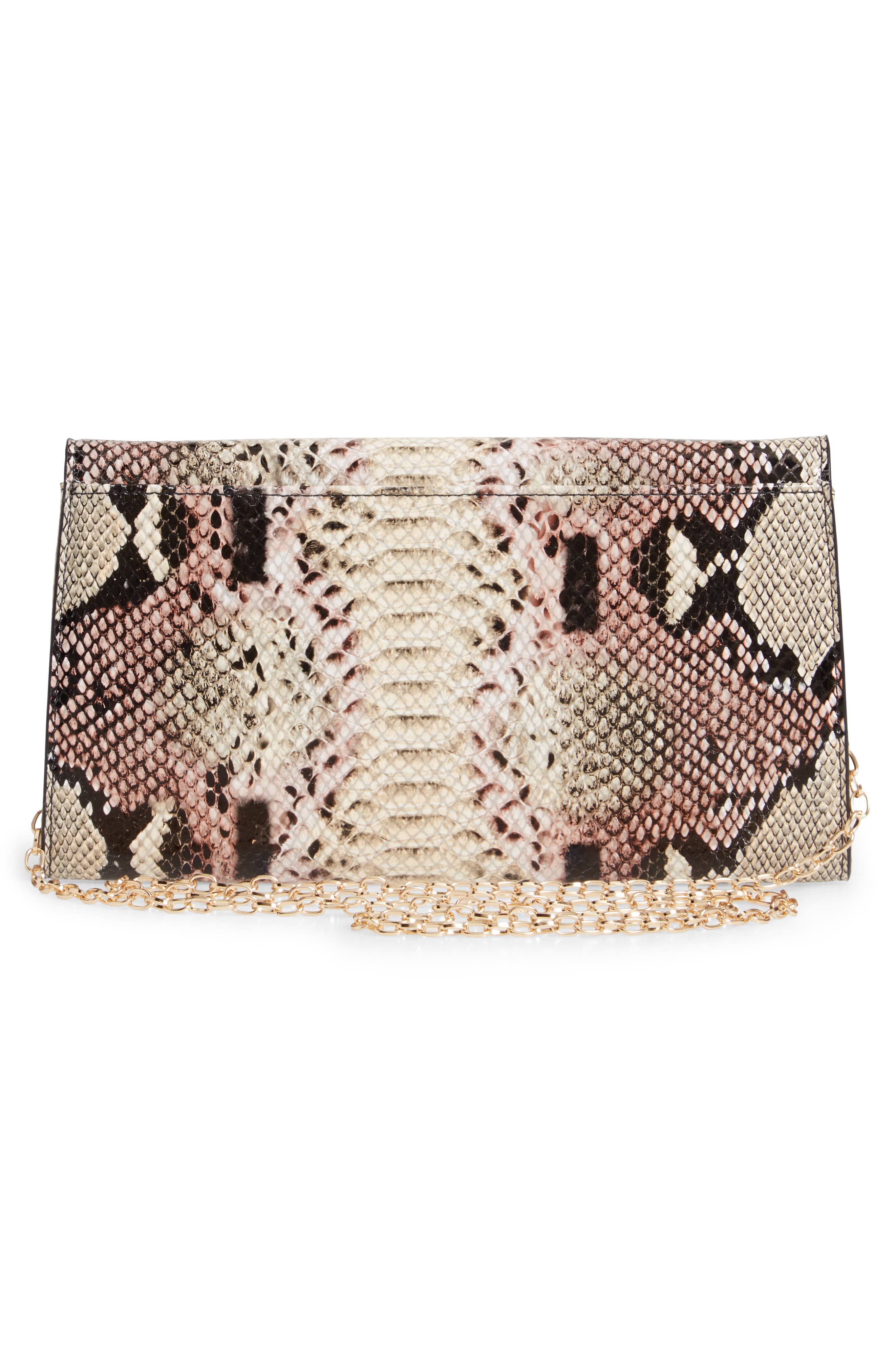 Snakeskin Embossed Leather Clutch, Alternate, color, LAVENDAR SNAKE