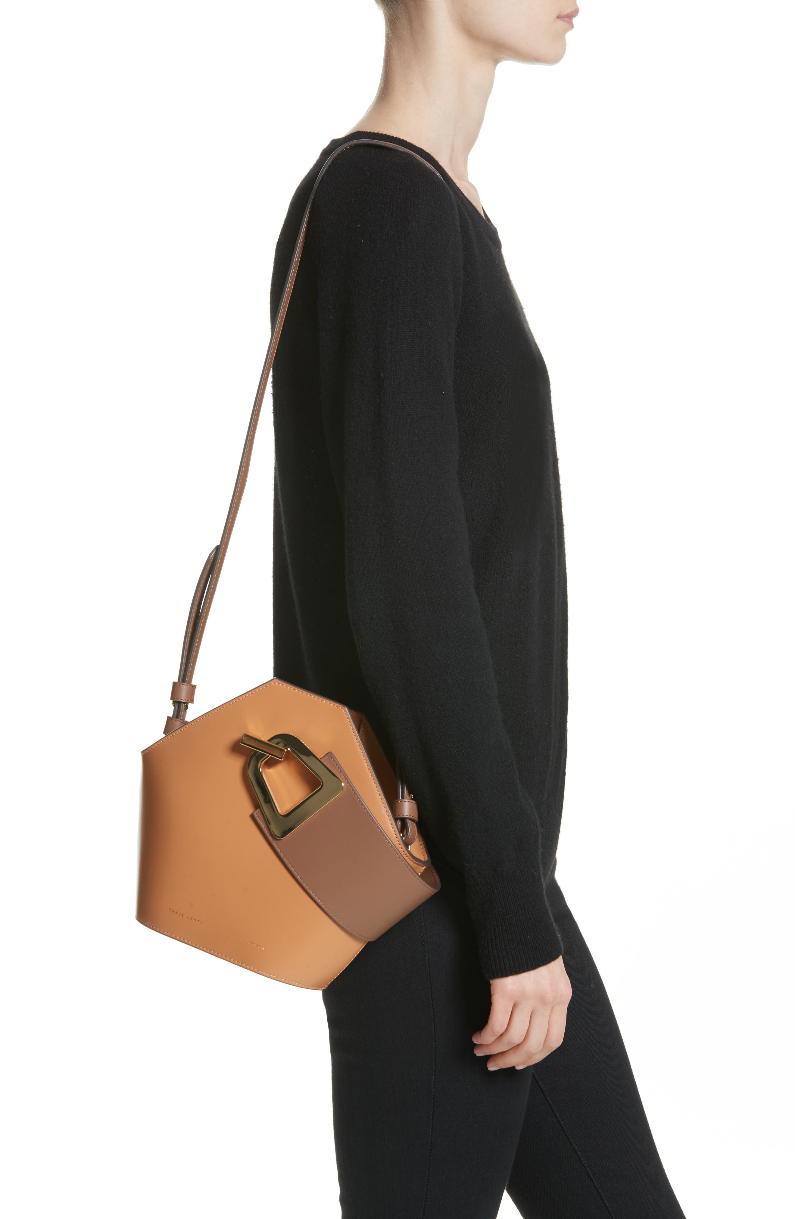 Mini Johnny Leather Bucket Bag, Alternate, color, BROWN