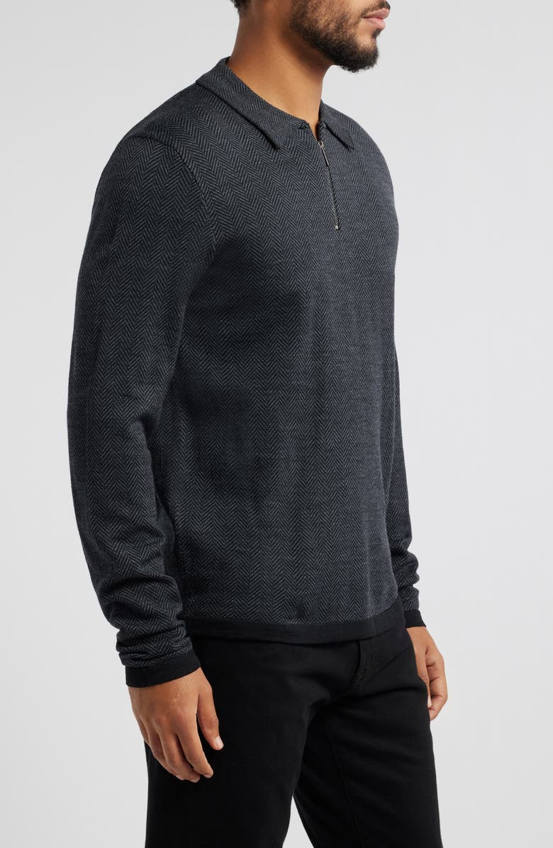 Robert Barakett Forthill Herringbone Half Zip Polo Sweater, Alternate, color, Charcoal