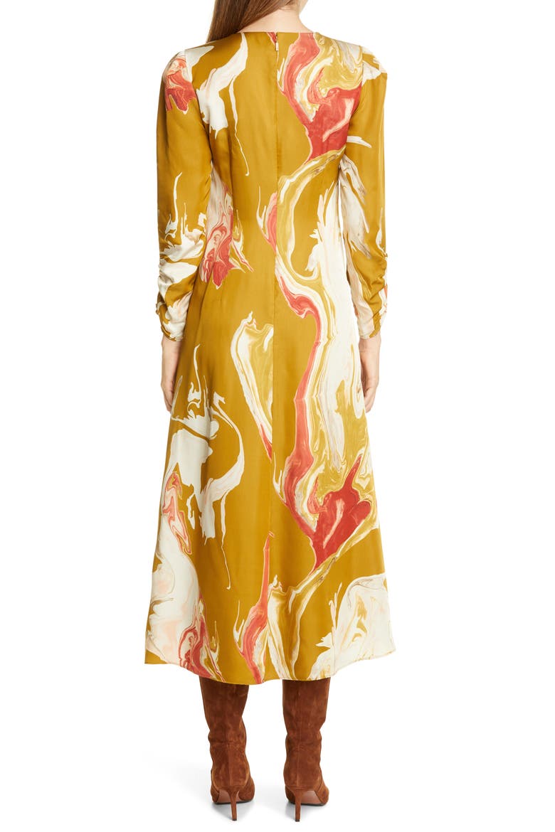 Astrid Ruched Long Sleeve Midi Dress, Alternate, color, GOLDENROD MULTI